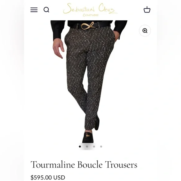 Sebastian Cruz Couture Bouclé Tweed Trousers Slim Black White Men 32x28 Designer